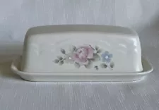 Pfaltzgraff Stoneware Tea Rose Covered Rectangular Butter Dish