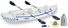 Sea Eagle 370 Deluxe 3 Person Inflatable Portable Sport Kayak Canoe w/ Paddles ✅