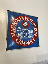 MAGNOLIA PETROLEUM Co. Magnolene Motor Oil For Sale Here Convex Sign Advertising