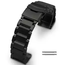 Black Stainless Steel Links Bracelet Replacement Watch Band Strap Double Clasp