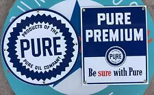 PURE OIL CO. - PURE PREMIUM porcelain coated TOP QUALITY 18 GAUGE steel signs