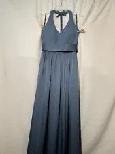 WHITE by Vera Wang Womens Sz. 0 V-Neck Halter Gown Slit VW360214 In Powder Blue