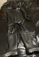 Custom made men’s MD Latex heavy rubber latex catsuit boots gas mask