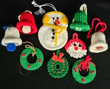 9 Hand Crochet Christmas Ornaments Santa Snowman Bells Wreaths