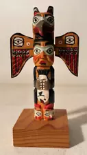 Hand Carved & Painted Signed Patrick Seale Wood Totem Pole ~ 4" Alaska EXC