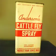 VINTAGE ANDERSONS CATTLE FLY SPRAY ONE GALLON TIN CAN / PROTECT YOUR COW'S MILK