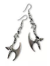 Gothic Vine Wrapped Executioner's Axe Pewter Dangle Earrings #803