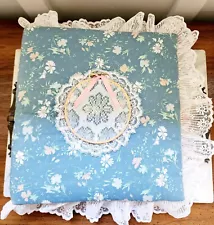 Vtg Handmade Fabric Photo Album Scrapbook. 80's Cottage Lace Wedding Binder