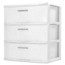 3 Drawer Wide Weave Tower White