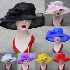 Women Kentucky Derby Wide Brim Wedding Church Lady Occasional Organza Sun Hat US