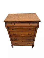 Antique Dresser Tallboy Five Drawers Quarter Sawed Tiger Oak Five Locks no key