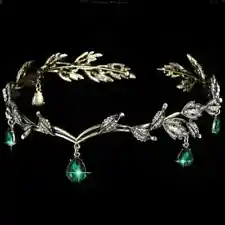 Vintage Bronze Emerald Green Fairy Crown Tiaras Crystal Leaves Elf Tiara