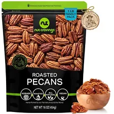 Nut Cravings - Pecans Halves, Roasted & Unsalted, No Shell (16oz - 1 LB) Bulk