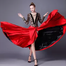 Womens Latin Dance Dress Paso Doble Cloak Performance Costume Red Long Skirts N