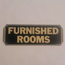 Vintage Furnished Rooms For Rent Advertising Sign Black Metal Art Deco 1920s-30s