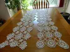 L-24 2 VINTAGE WHITE HAND-CROCHETED TABLE RUNNERS