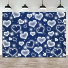 7×5ft Early 2000s Photo Backdrop Navy Blue Heart Old School 90s Love Valentin...