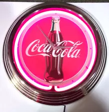 Retro Style Coca Cola Coke Red Neon Light Up Clock Hanging Sign (TESTED)