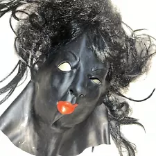 Realistic Latex mask Female Lady Woman Face Halloween Latex Black Red Lipstick