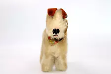 Vintage STEIFF FOXY FOX TERRIER Dog Pup 4" with bell, bow, collar, ear tag.