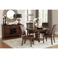 NEW Brown Cherry 54" Round Dining Table & Chairs Traditional Set & Buffet Server