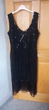 BEAUTIFUL LADIES BLACK SEQUIN 1920's STYLE COCKTAIL PARTY ~CRUISE DRESS