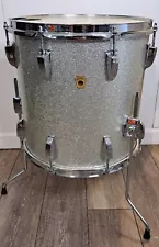 1968 Ludwig 14x14 Floor Tom Silver Sparkle 8 Lug Keystone Badge Tone Control