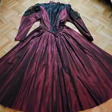 SALE!!! Victorian Goth Steampunk Style Burgundy Black Lace Long Dress 9/10