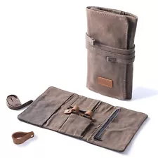 Waxed Canvas Tobacco Smoking Pipe Pouch with Leather Pipe Stand Travel Pipe Case