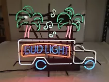 Bud Light Lorry Real Glass Neon Sign Light Open Beer Bar Pub Wall Hanging Decor