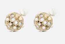 Christian Dior Cannage Tribal Ball Women's Pair Earrings Gold Tribales Crystal