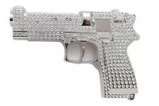 Gun Belt Buckle Iced Style Silver Metal Full of Rhinestones Revolver Pistols Men