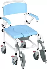 HOMCOM Accessibility Commode Wheelchair, Rolling Shower Wheelchair+4 Castor