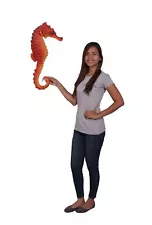 Red Orange Seahorse Over Sized Resin Statue Hanging Ocean Animal Prop Display