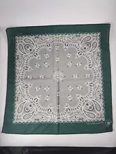 Vtg Bandana Green Paisley Cotton Made In USA RN 15187 Crafted with Pride 21 x 20