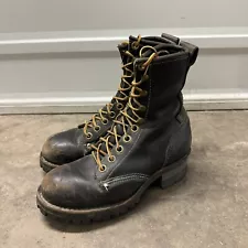 Vintage 80s 90s Logger Boots BlackLeather Steel Toe Lace Up Mens 5.5 EE