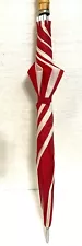 Vintage Red & White Large Full Size Umbrella with Wooden Handle 38 inch Long