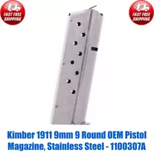 Kimber 1911 9mm 9 Round OEM Pistol Magazine, Stainless Steel - 1100307A