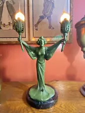 Lovely 1910’s Art Nouveau Lady Torch or Lamp-Lighter Lamp on Marble Base