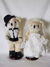 Vintage Couple Bride and Groom Very Detailed Teddy Bears Full Wedding Attire 14"