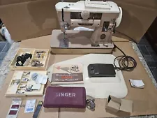 SINGER 401A Sewing Machine With Cams Attachments Buttonholer Instructions TESTED