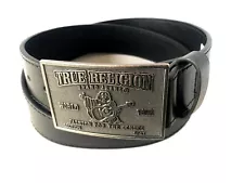 New True Religion Mens Belt Torn Heavy Weight Concert Ticket Black