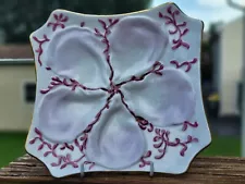 Antique Rare Square Coral German France Hand Painted Porcelain Oyster Plate Nice