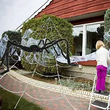 200" Halloween Spider Web + 36" Giant Fake Spider for Yard Home Cobweb Decor