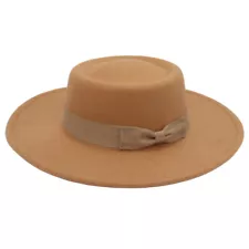 Women Ladie Elegant Bow Fedora Wide Brim Felt Panama Retro Church Derby Hat