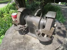 Vintage Belt Driven Double Wheel Bench Grinder w/Tool Rests+Wheel Guards+Stones