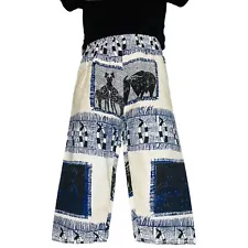 Thick Cotton African Beige , Black, & Blue Animal Print Pants