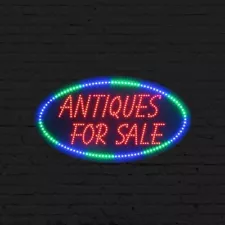 LED Antiques For Sale Sign | Light Up Sign | 15"h x 27"w x 1"d