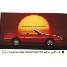 Chrysler LeBaron Convertible Car Auto 1990s Vintage Print Ad