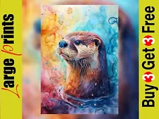 Watercolor Otter | Wildlife | Aquatic Art Print Various sizes A3. A2, A1 or A0